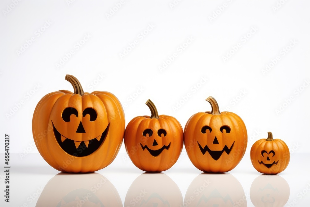 Happy family of pumpkins on a white background isolated. Halloween pumpkin head Happy family of pumpkins on a white background isolated. Halloween pumpkin head