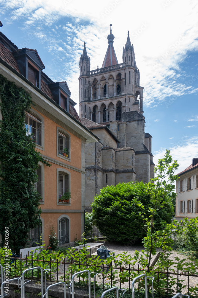 Obraz premium Panorama of old town of city of Lausanne, Switzerland