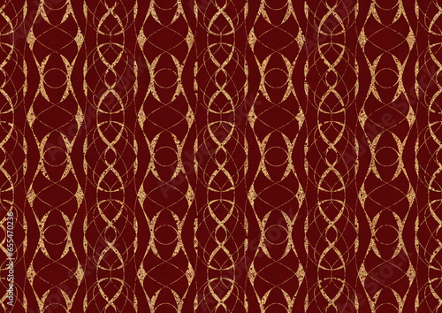 Wallpaper Mural Hand-drawn unique abstract symmetrical seamless gold ornament on a deep red background. Paper texture. Digital artwork, A4. (pattern: p10-3c) Torontodigital.ca