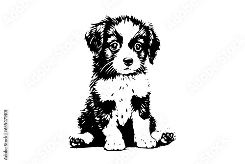 Cute puppy hand drawn ink sketch. Dog in engraving style vector illustration