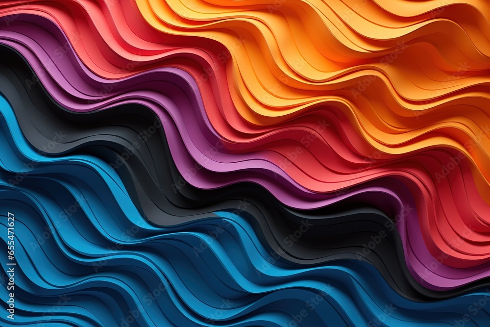 Fototapeta premium Square of multi colored paper with copy space on waves of paper background,Multi layers color texture 3D papercut layers