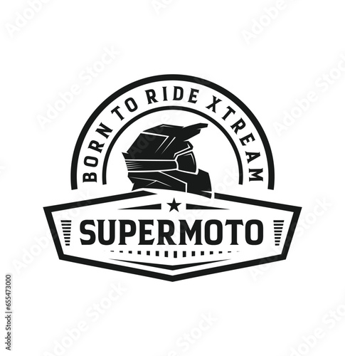 Motocross supermoto helmet logo design template emblem badge