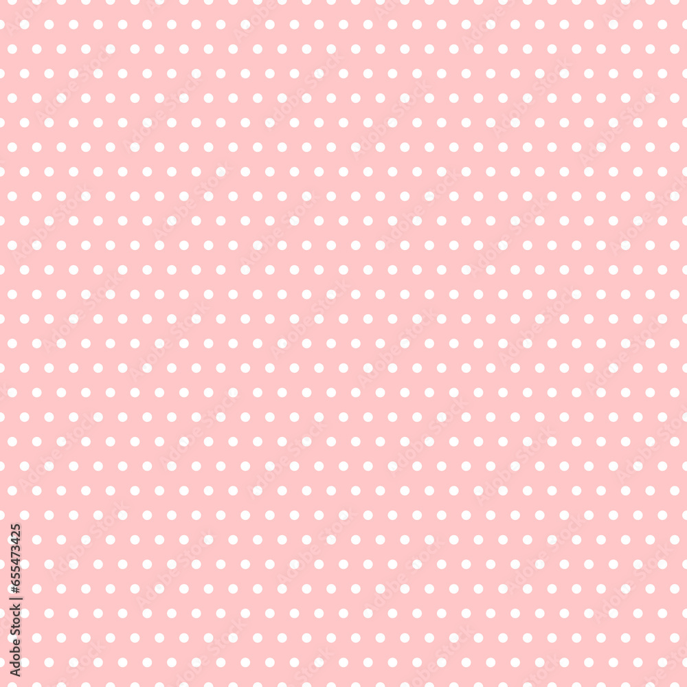 Polka dot seamless pattern. Pink and white dotted repeated background. Swatch template for textile, fabric, plaid, tablecloths, clothes. Vector wallpaper Polka dot seamless pattern. Pink and white dotted repeated background. Swatch template for textile, fabric, plaid, tablecloths, clothes. Vector wallpaper