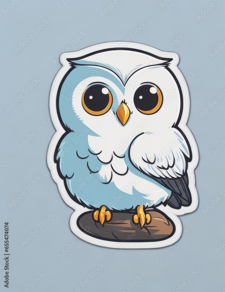 Minimal Fun Cartoon of a Cute White Owl Printable Sticker on White Background Minimal Fun Cartoon of a Cute White Owl Printable Sticker on White Background