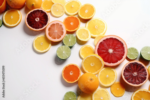 Cut citrus fruits on white background lemon orange grapefruit lime