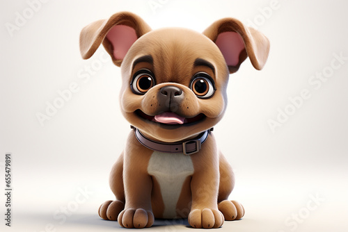 French Bulldog cartoon on a white background. Adorable 3D animal portrait.