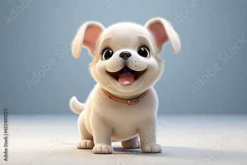 French Bulldog puppy cartoon on a light blue background. Adorable 3D animal portrait.