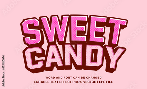 Sweet candy editable text effect template, 3d cartoon retro style typeface, premium vector