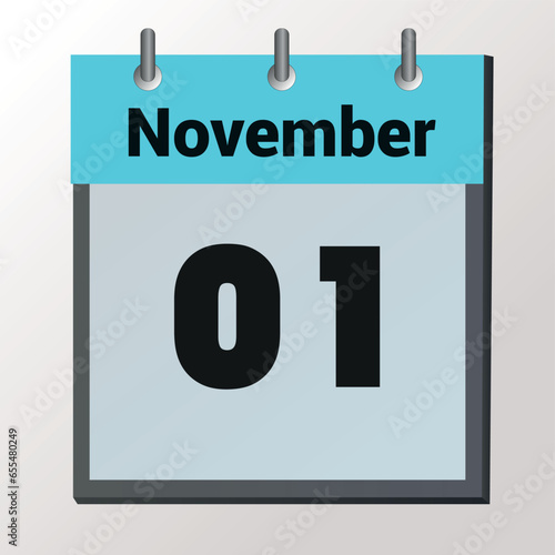 vector calendar page with date November 1, light colors