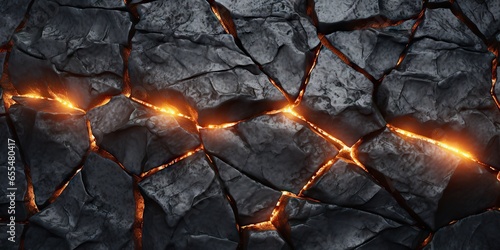 Molten lava texture background. Ground hot lava. Burning coals, crack surface. Abstract nature pattern, glow faded flame. 3D Render Illustration photo
