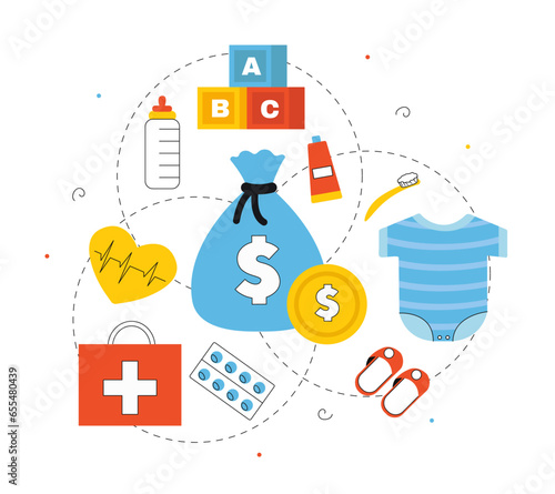 Child care expenses vector set