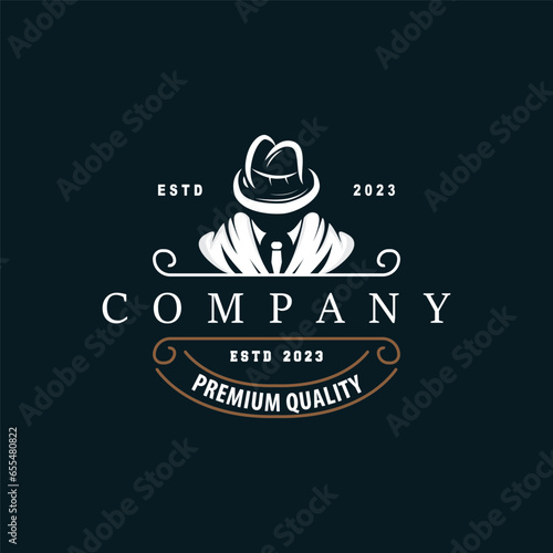 Mafia Logo Design, Tuxedo Suit Vector Detective, Illustration Template