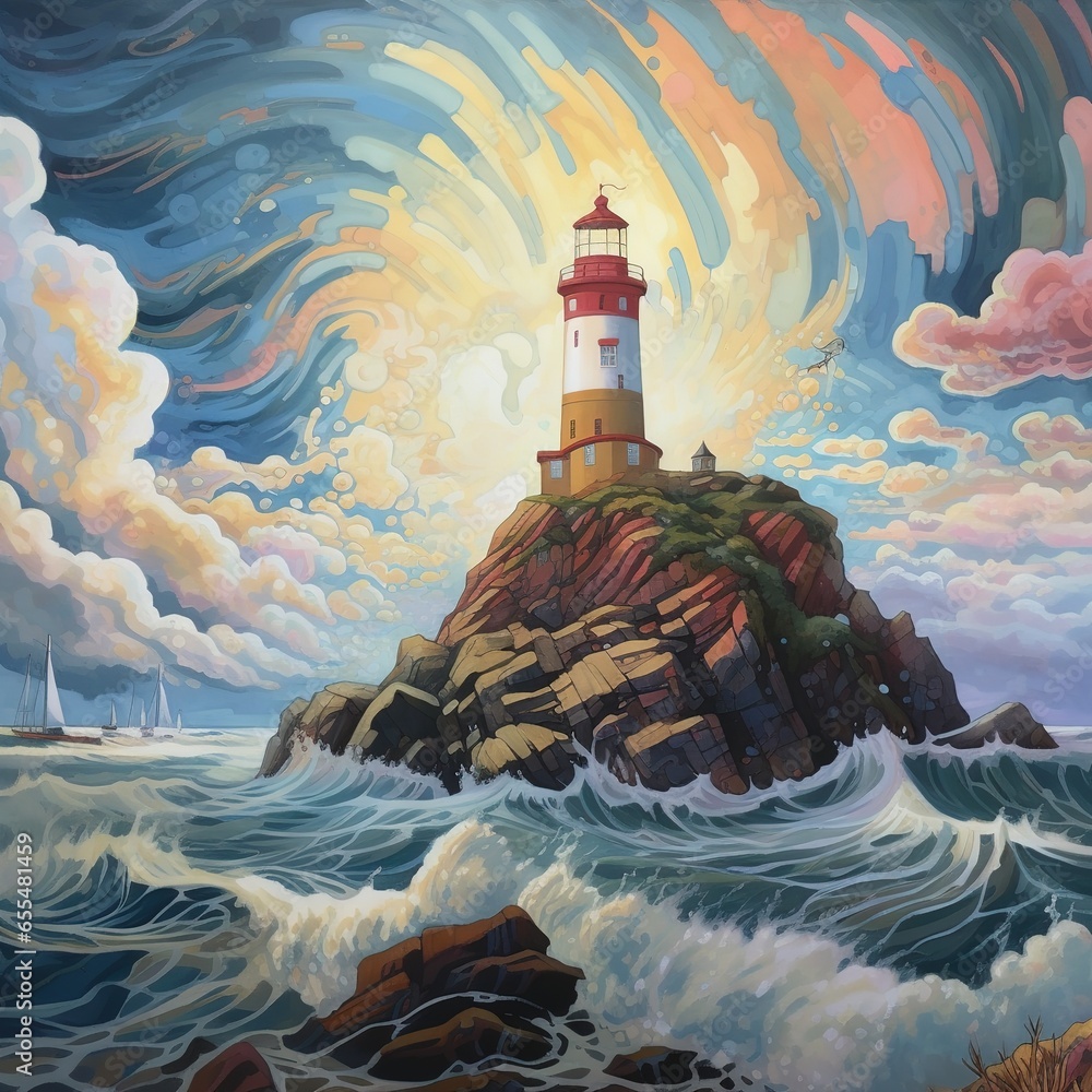 3d illustration lighthouse sea watercolor artwork