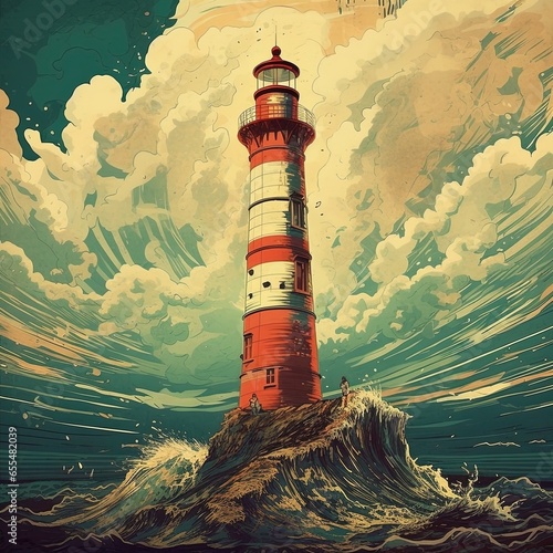 3d illustration lighthouse sea watercolor artwork