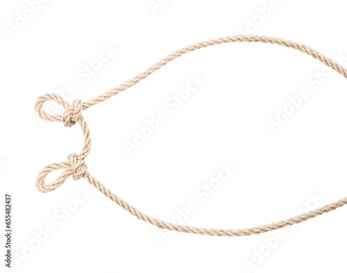 Fototapeta Naklejka Na Ścianę i Meble -  Hemp rope with knots isolated on white, top view