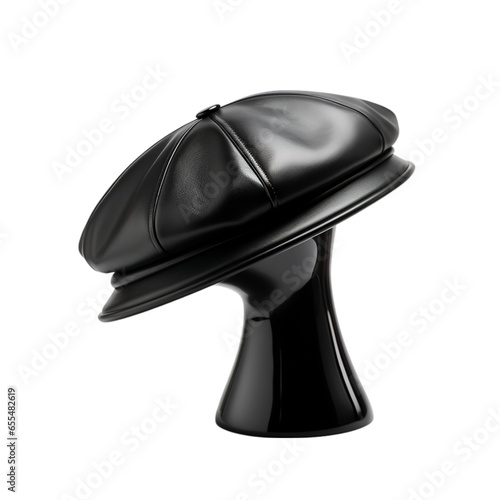 Black French Beret Cap Side View Isolated on Transparent or White Background, PNG