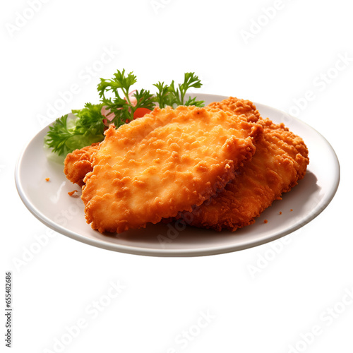 Breaded Chicken Schnitzel Isolated on Transparent or White Background, PNG