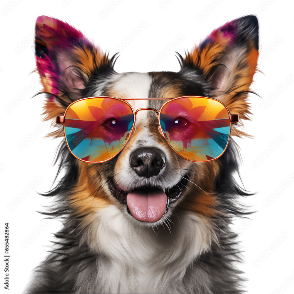 Cool Dog with Sunglasses Isolated on Transparent or White Background, PNG
