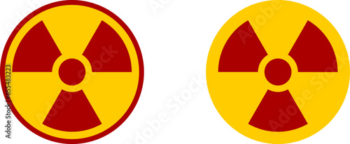 Nuclear Hazard Ionizing Radiation Danger Trefoil Warning Symbol Yellow and Red Icon Set. Vector Image.