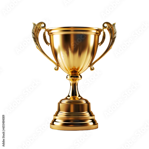 Gold Trophy Cup Isolated on Transparent or White Background, PNG