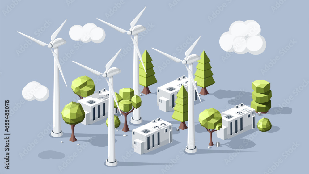 Windmill stations with trees vector concept