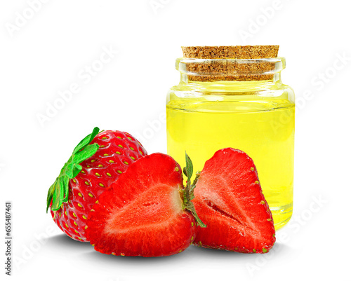 strawberry seed oil in bottle isolated on white background