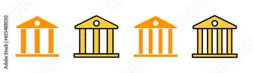 Bank icon set for web and mobile app. Bank sign and symbol, museum, university