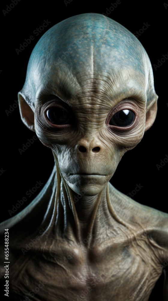 Alien Shape Close-Up: A detailed representation of an extraterrestrial entity on a black background. Alien Shape Close-Up: A detailed representation of an extraterrestrial entity on a black background.