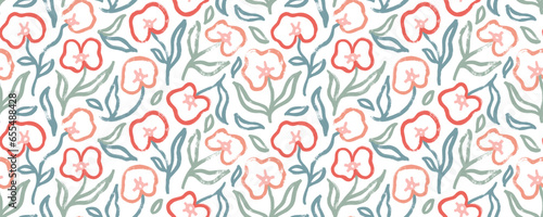 Pastel colored seamless banner design with orchid and hibiscus flowers.