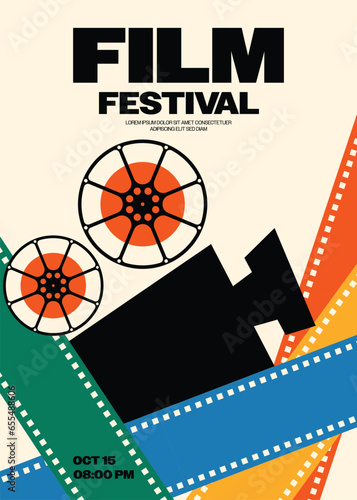 Movie and film festival poster template design background modern vintage retro style