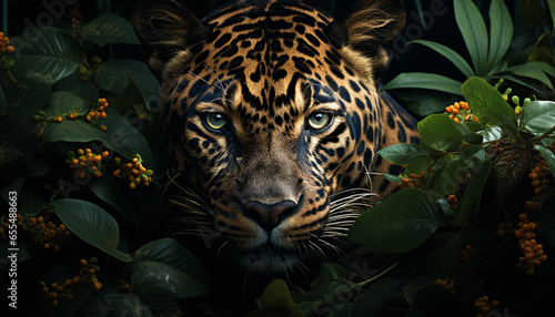 Majestic tiger, wildcat, staring, beauty in nature, striped, close up generated by AI © Gstudio