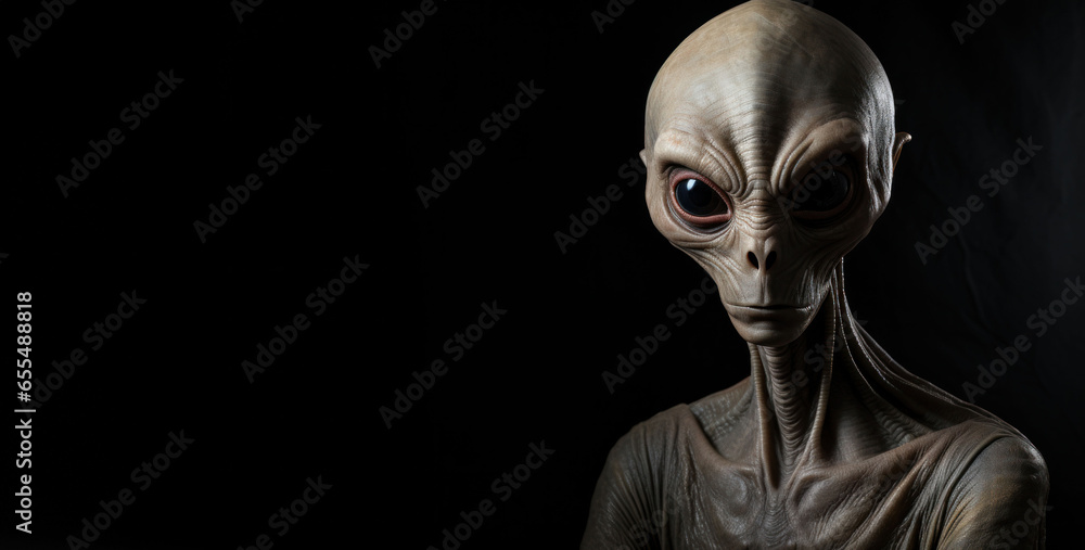 Profile of a pensive alien being, lost in thought against the stark ...