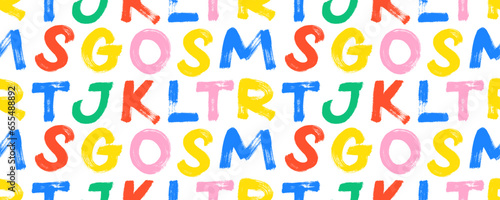 Seamless banner design with colorful childish letters. Graffiti style typography seamless pattern.