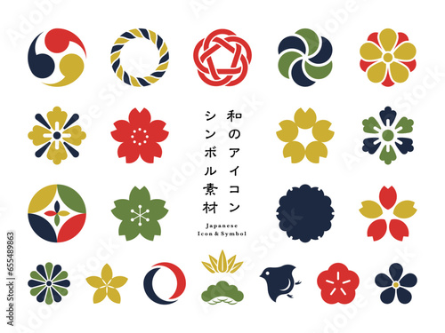 和の配色の和のアイコンとシンボル素材