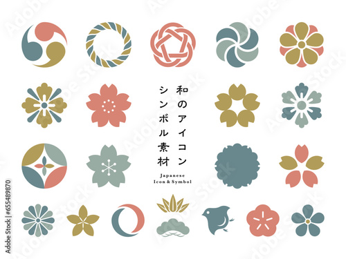 淡い配色の和のアイコンとシンボル素材