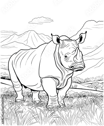 Rhinoceros coloring page line art photo