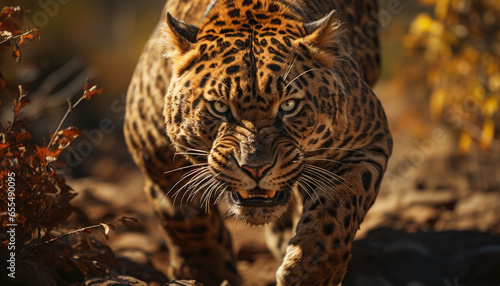 Majestic tiger walking in the wild, eyes focused on camera generated by AI © Gstudio
