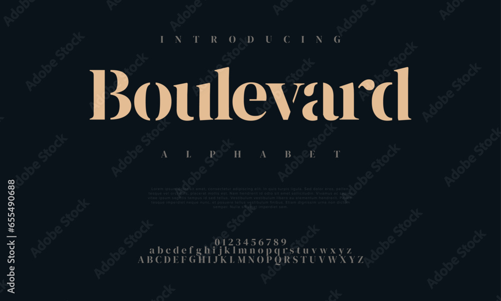 Boulevard creative modern urban alphabet font. Digital abstract moslem, futuristic, fashion, sport, minimal technology typography. Simple numeric vector illustration