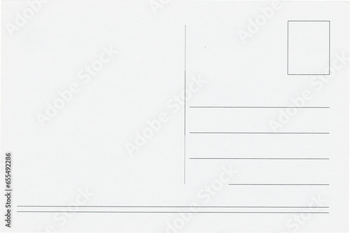 Blank white postcard back with address lines and stamp area isolated in high resolution