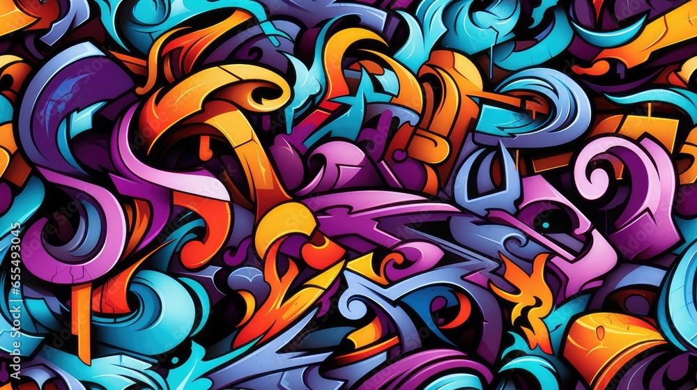 seamless repeatable pattern of graffiti urban spray paint art that can be repeated to create an endless pattern. generative AI seamless repeatable pattern of graffiti urban spray paint art that can be repeated to create an endless pattern. generative AI