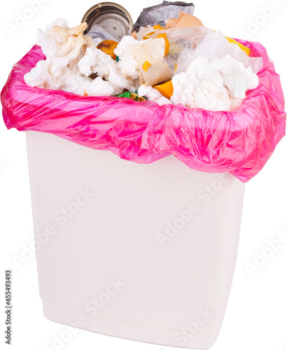 Trash can filled with rubbish and garbage isolated on transparent background