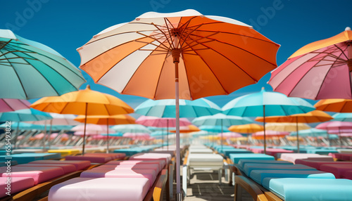 Wallpaper Mural Vibrant colored umbrellas brighten the beach on a sunny day generated by AI Torontodigital.ca