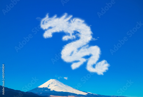 Obraz na plátně 年賀状素材　龍の雲と富士山