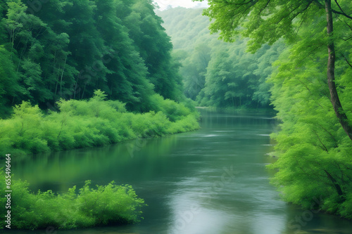 Peaceful and calm river run through forest Spring