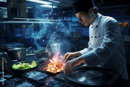 chef cooking in a kitchen, Generative AI