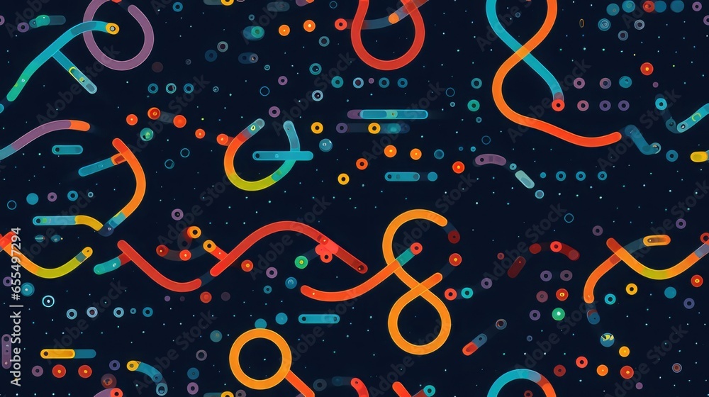 seamless repeatable pattern of colorful squiggles and lines and dots that can be repeated to create an endless pattern. generative AI seamless repeatable pattern of colorful squiggles and lines and dots that can be repeated to create an endless pattern. generative AI