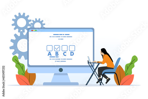 The concept of online exams on the internet, people choose answers in the form of questionnaires with checklists, questionnaires, web learning, electronic voting, online exams, forms, online education