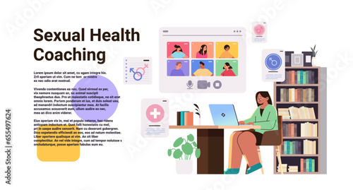woman gives online lecture about sexual health education contraceptive methods contraception and reproduction system human sexuality