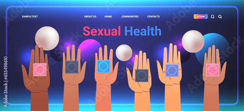 mix race human hands holding condoms sexual health education contraceptive methods contraception and reproduction system human sexuality