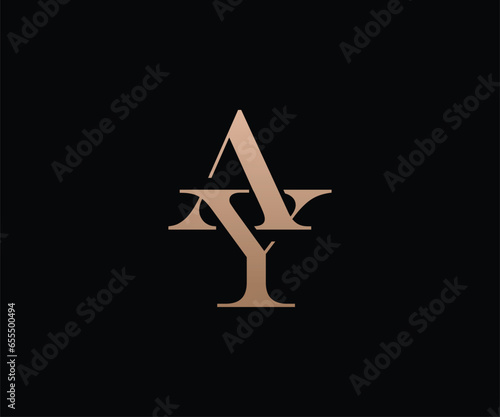 AY logo letter design on luxury background. YA logo monogram initial letter concept. AY icon logo design. YA elegant and Professional letter icon design on black background. AY YA